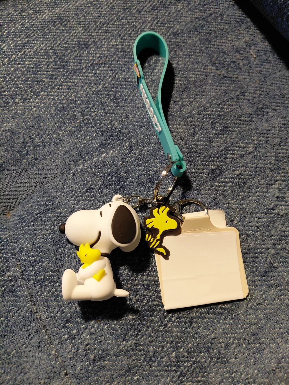 Peanuts Snoopy & Woodstock Silicone Keychain Strap - Teal and Yellow
